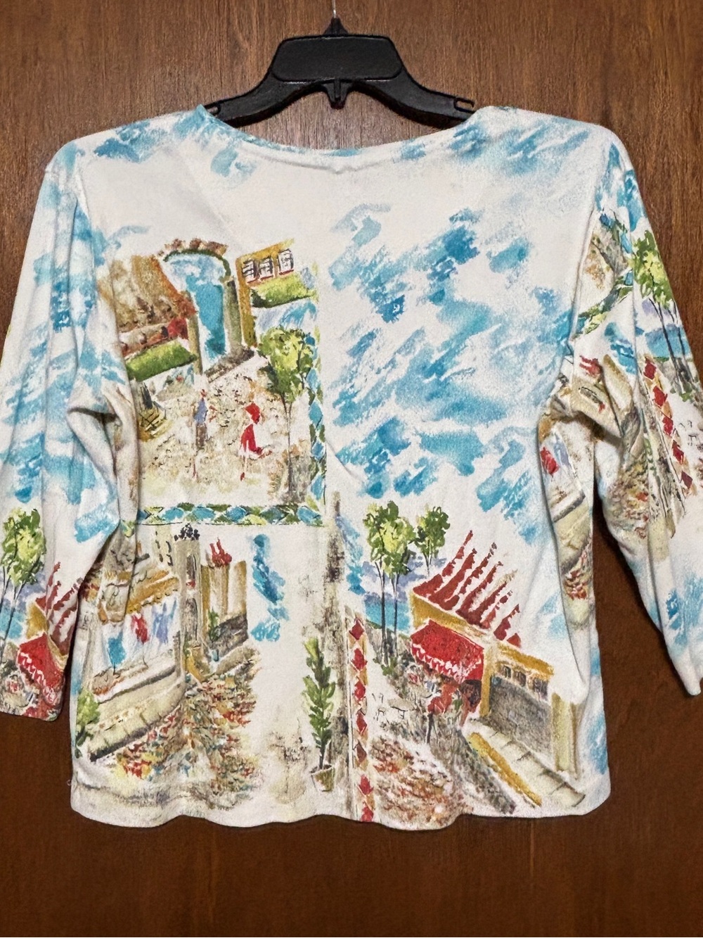 Vintage Chico's  size 3 (XL) 3/4  Sleeve Top Scenic City Print - Picture 2 of 5